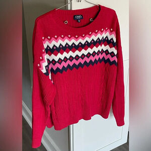 Chaps Knit Cotton Blend Long Sleeve Sweater Red White Pink Navy Women’s XXL